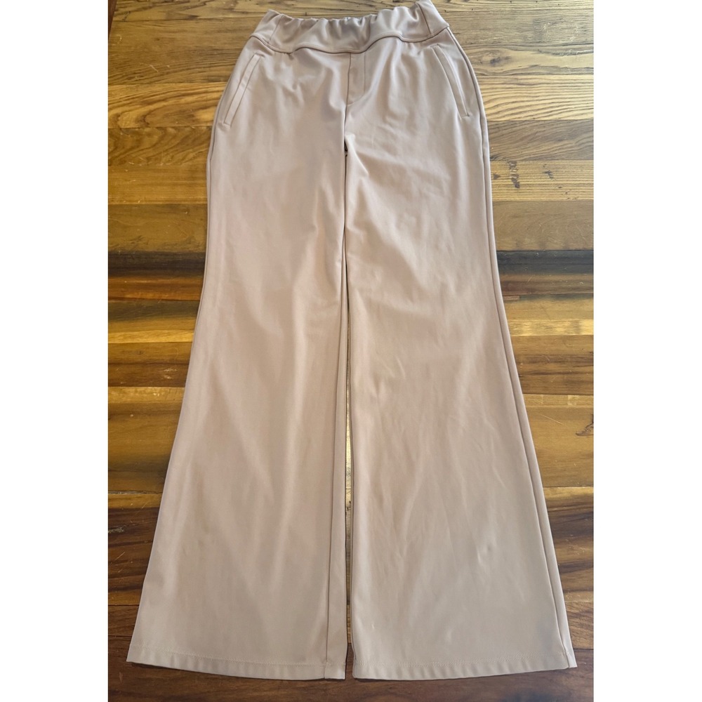 Halara Wide Leg Work Trousers Tall Womens M Beige Tan Stretch Zip Pocket Pants